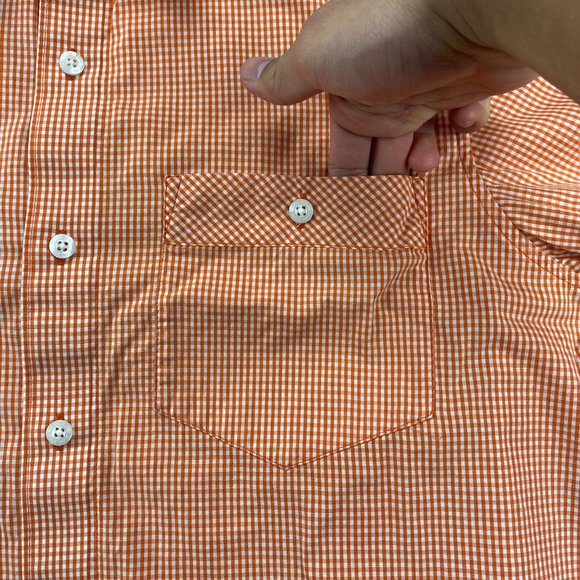 Sean John Shirt Men Medium M Orange White Checkered Button Up Classic Fit Diddy - Picture 4 of 8